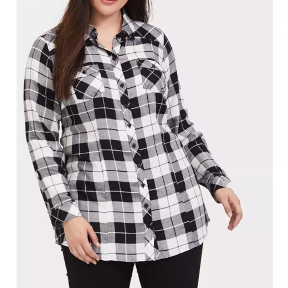 Torrid Womens Plaid Button Shirt Plus Size 1X Grunge Layering Skater Preppy
